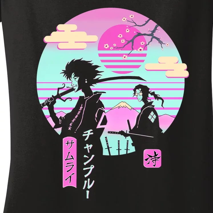 Retro Samurai Chillhop Anime Women's V-Neck T-Shirt