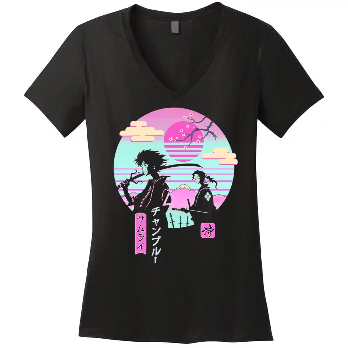 Retro Samurai Chillhop Anime Women's V-Neck T-Shirt