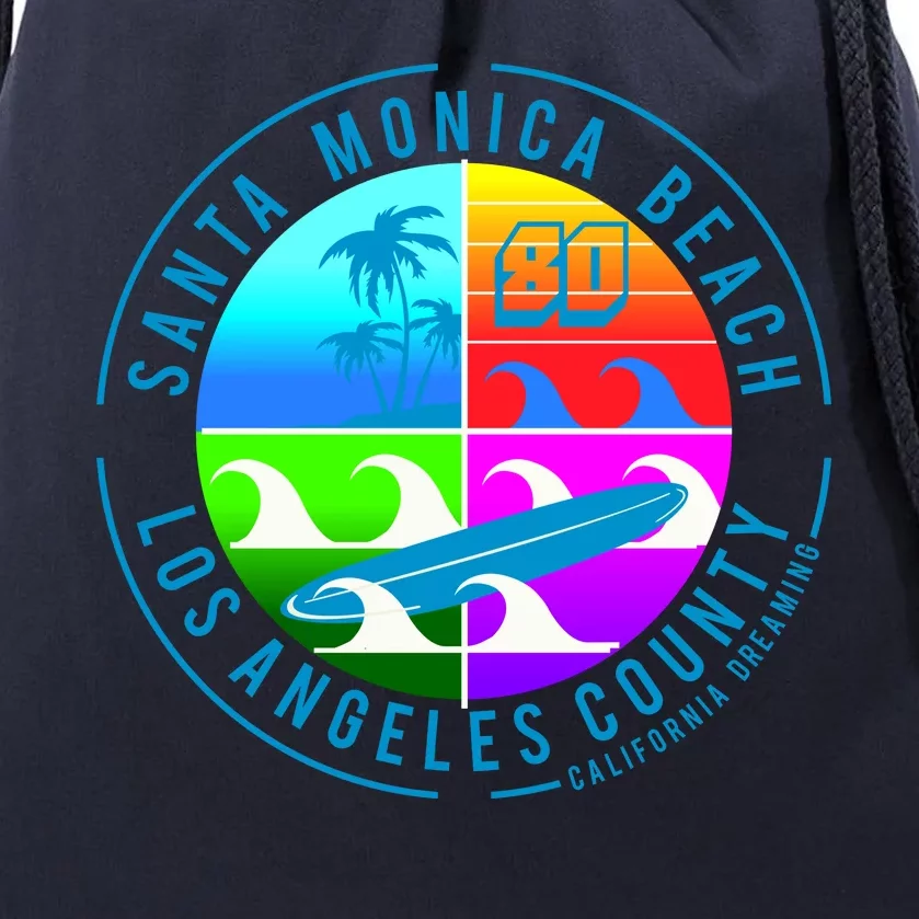 Retro Santa Monica Beach Drawstring Bag