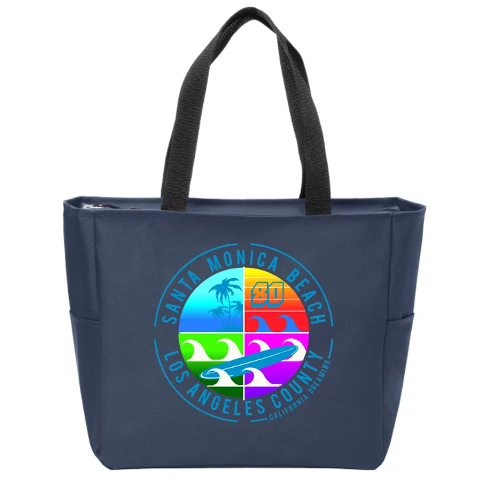 Retro Santa Monica Beach Zip Tote Bag