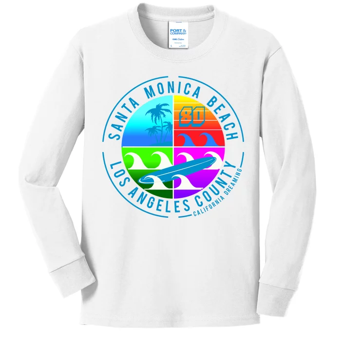 Retro Santa Monica Beach Kids Long Sleeve Shirt