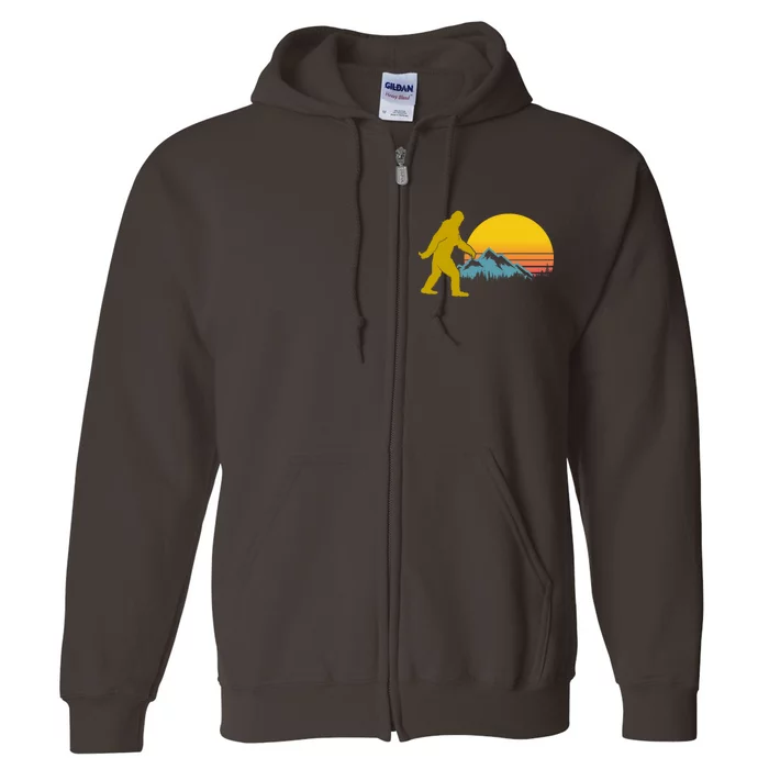 Retro Sasquatch Mountain Sunset Full Zip Hoodie