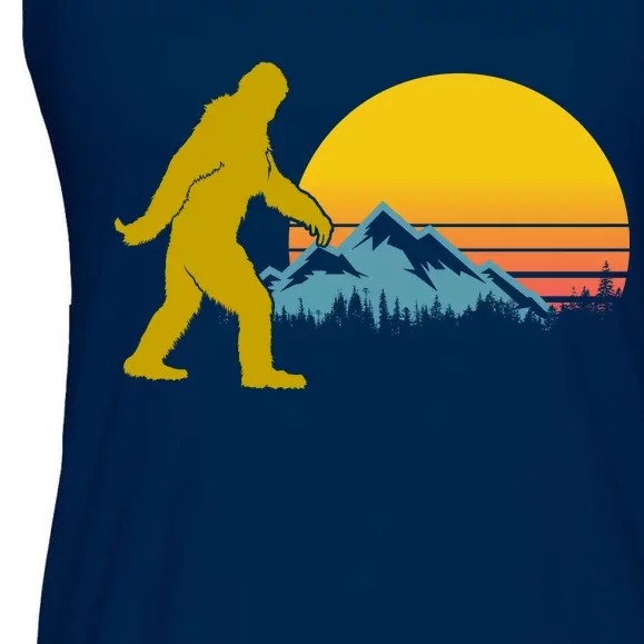 Retro Sasquatch Mountain Sunset Ladies Essential Flowy Tank