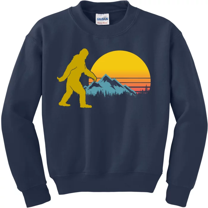 Retro Sasquatch Mountain Sunset Kids Sweatshirt