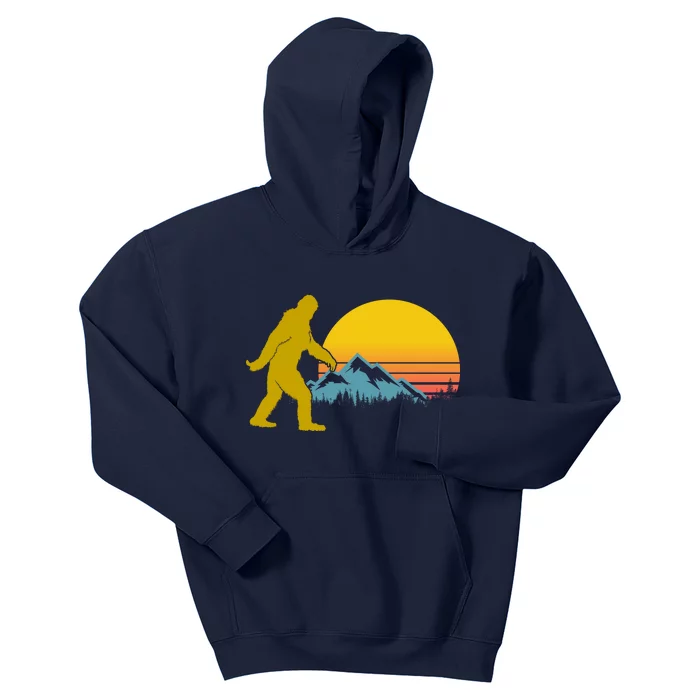 Retro Sasquatch Mountain Sunset Kids Hoodie