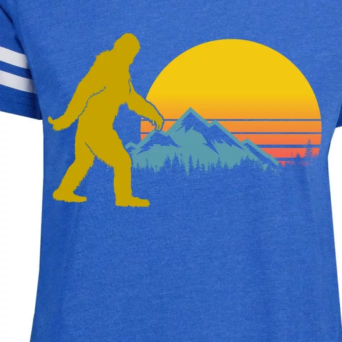 Retro Sasquatch Mountain Sunset Enza Ladies Jersey Football T-Shirt