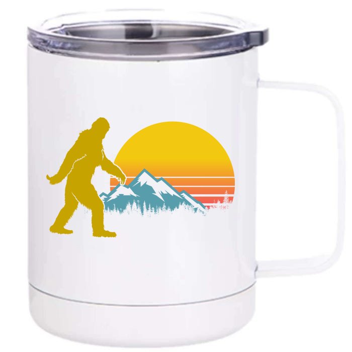 Retro Sasquatch Mountain Sunset Front & Back 12oz Stainless Steel Tumbler Cup