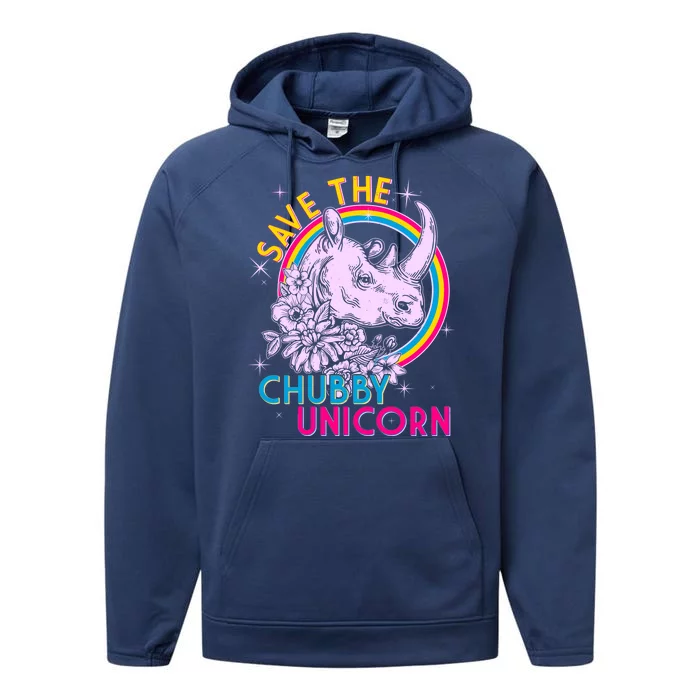 Retro Save the Chubby Unicorn Rhino Performance Fleece Hoodie