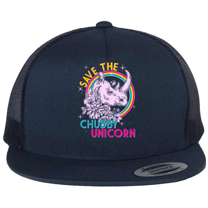 Retro Save the Chubby Unicorn Rhino Flat Bill Trucker Hat