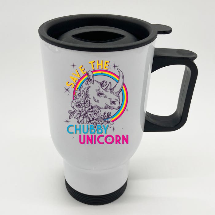 Retro Save the Chubby Unicorn Rhino Front & Back Stainless Steel Travel Mug