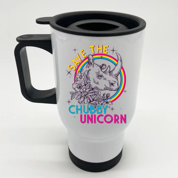 Retro Save the Chubby Unicorn Rhino Front & Back Stainless Steel Travel Mug