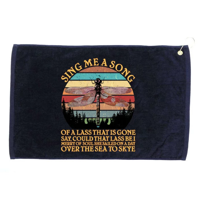 Retro Say Me A Song Dragonfly Sunset Grommeted Golf Towel