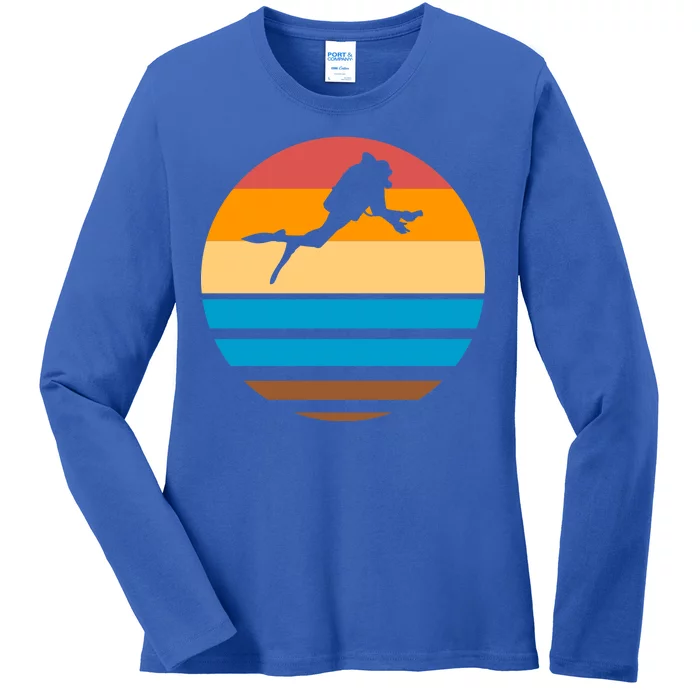 Retro Scuba Diving Ladies Long Sleeve Shirt