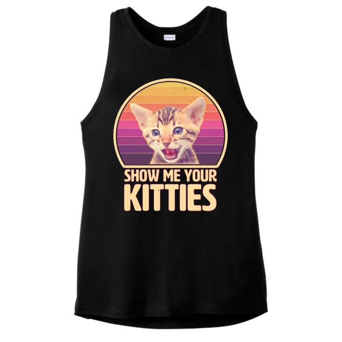 Retro Show Me Your Kitties Funny Meme Ladies Tri-Blend Wicking Tank