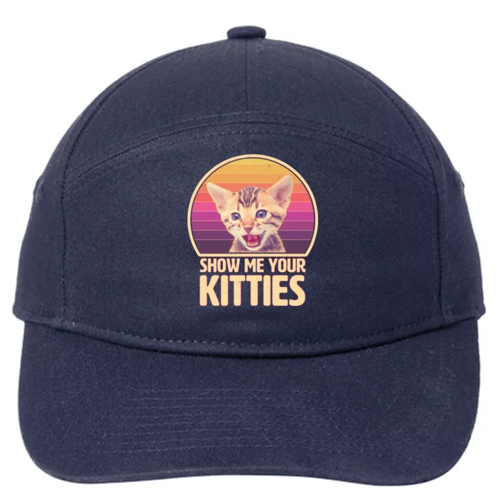 Retro Show Me Your Kitties Funny Meme 7-Panel Snapback Hat