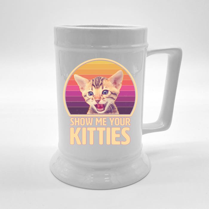 Retro Show Me Your Kitties Funny Meme Front & Back Beer Stein