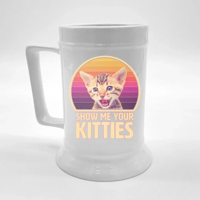 Retro Show Me Your Kitties Funny Meme Front & Back Beer Stein