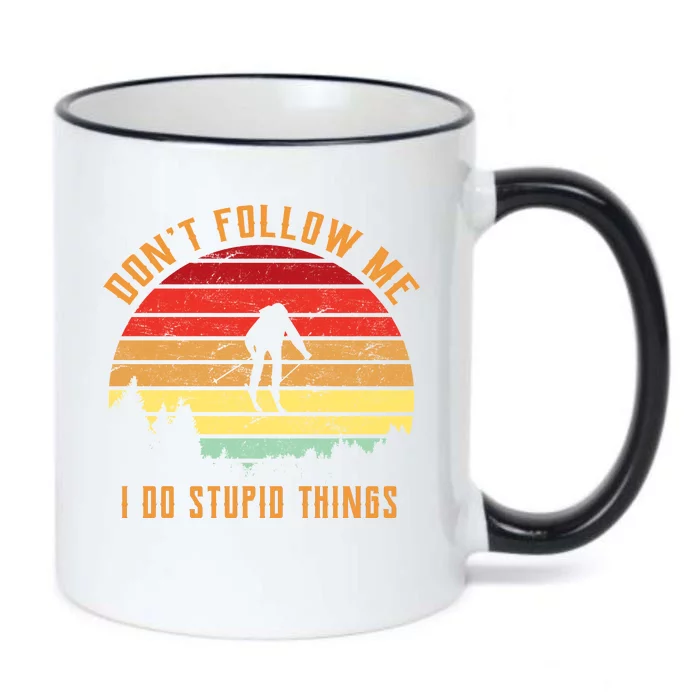 Retro Skiing Don't Follow Me I Do Stupid Things Black Color Changing Mug