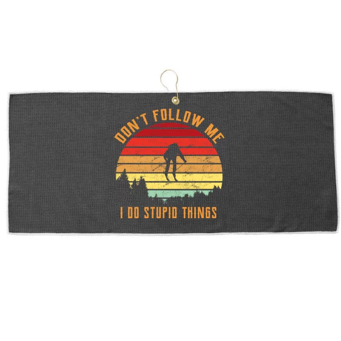 Retro Skiing Don't Follow Me I Do Stupid Things Large Microfiber Waffle Golf Towel