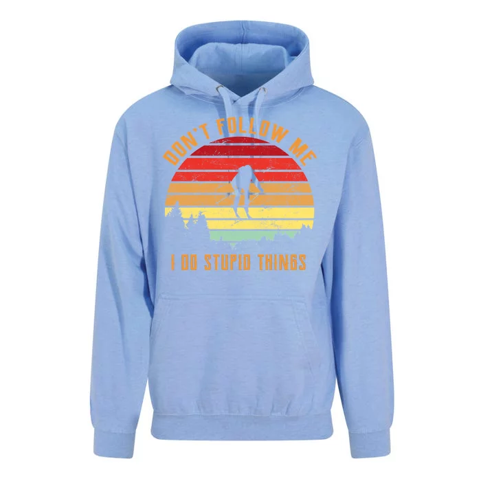 Retro Skiing Don't Follow Me I Do Stupid Things Unisex Surf Hoodie