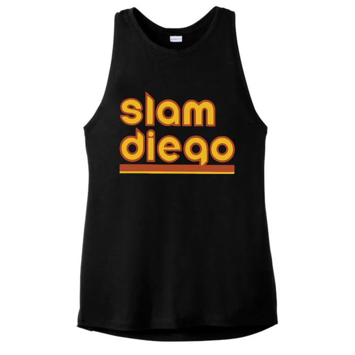 Retro Slam Diego Baseball San Fan Ladies Tri-Blend Wicking Tank