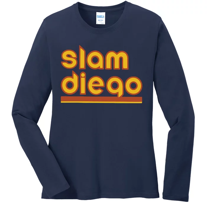 Retro Slam Diego Baseball San Fan Ladies Long Sleeve Shirt