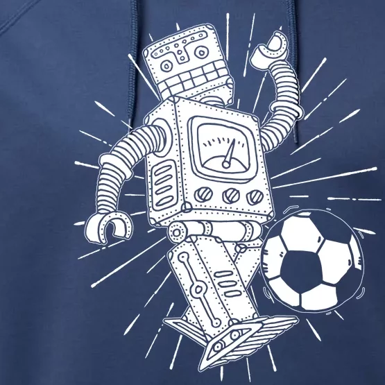 Retro Soccer Robot Performance Fleece Hoodie