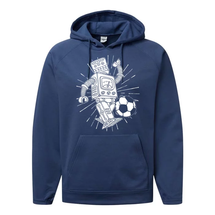 Retro Soccer Robot Performance Fleece Hoodie