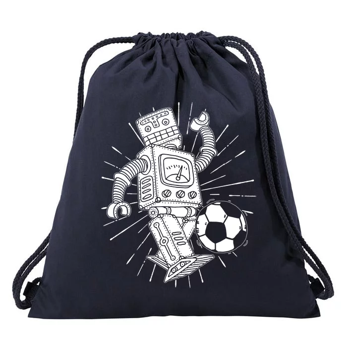 Retro Soccer Robot Drawstring Bag