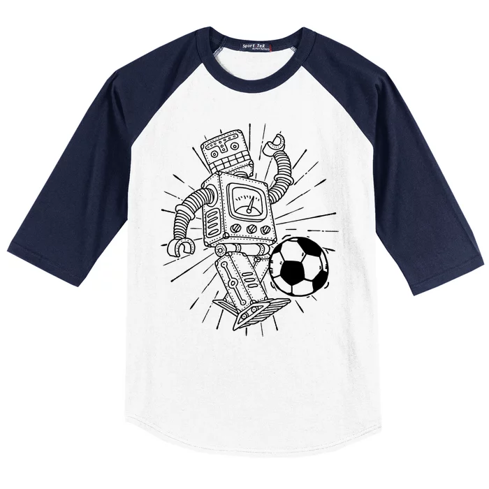 Retro Soccer Robot Baseball Sleeve Shirt