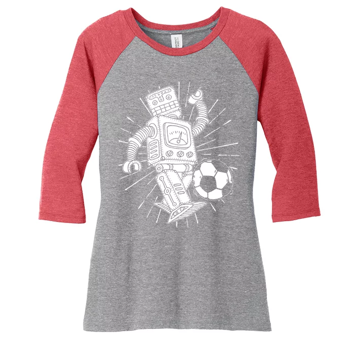 Retro Soccer Robot Women's Tri-Blend 3/4-Sleeve Raglan Shirt