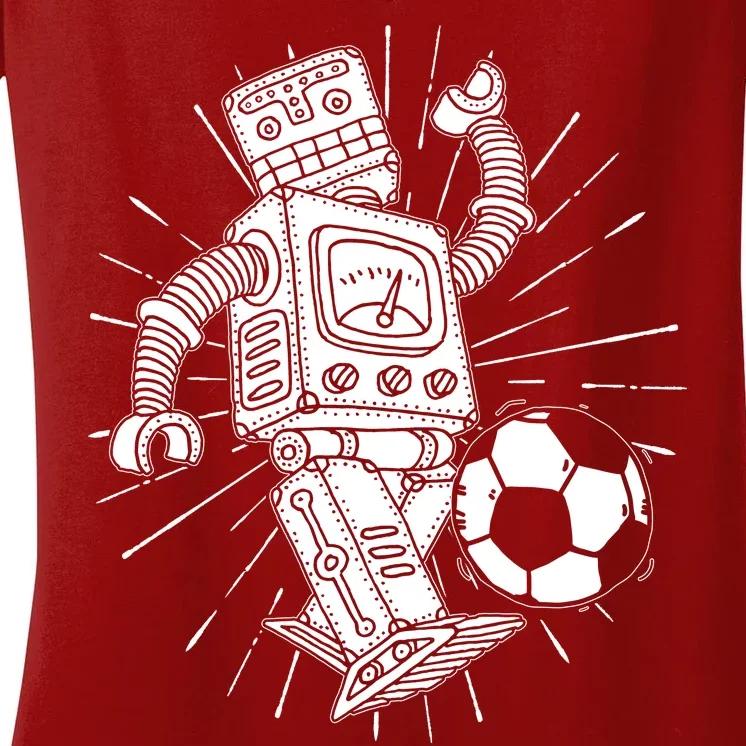 Retro Soccer Robot Women's V-Neck T-Shirt