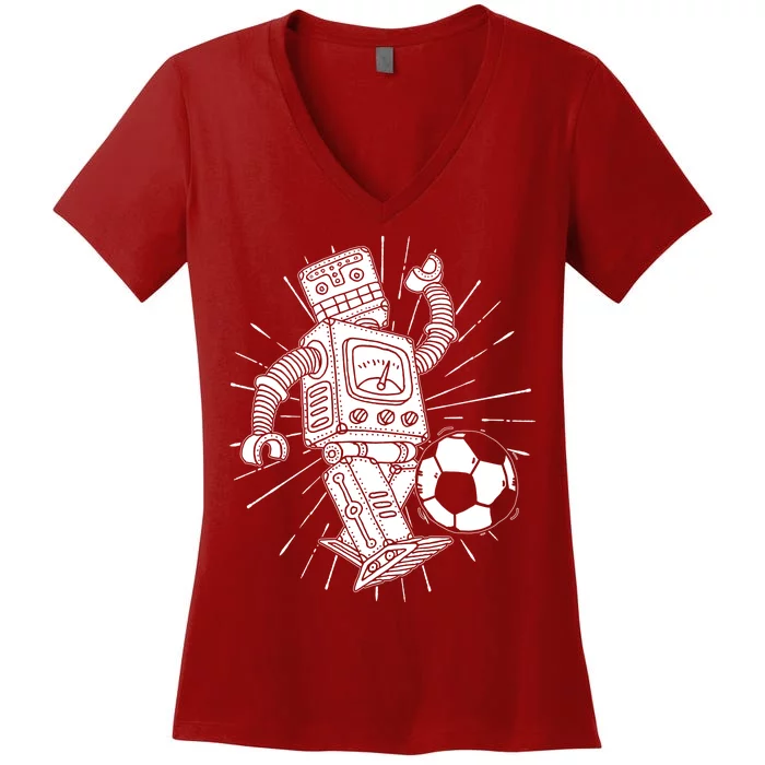 Retro Soccer Robot Women's V-Neck T-Shirt