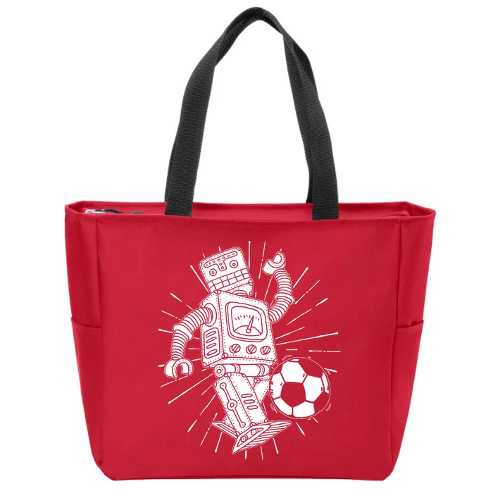 Retro Soccer Robot Zip Tote Bag