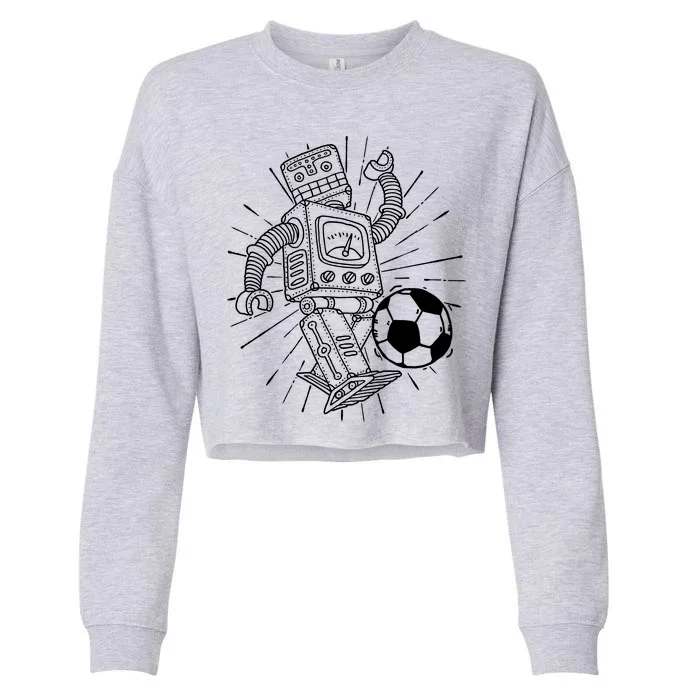 Retro Soccer Robot Cropped Pullover Crew