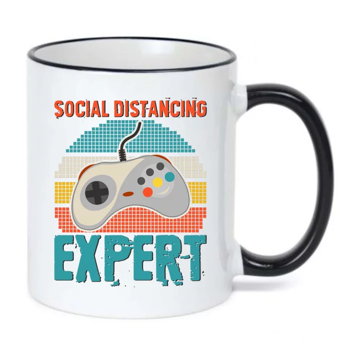 Retro Social Distancing Expert Video Gamer Black Color Changing Mug