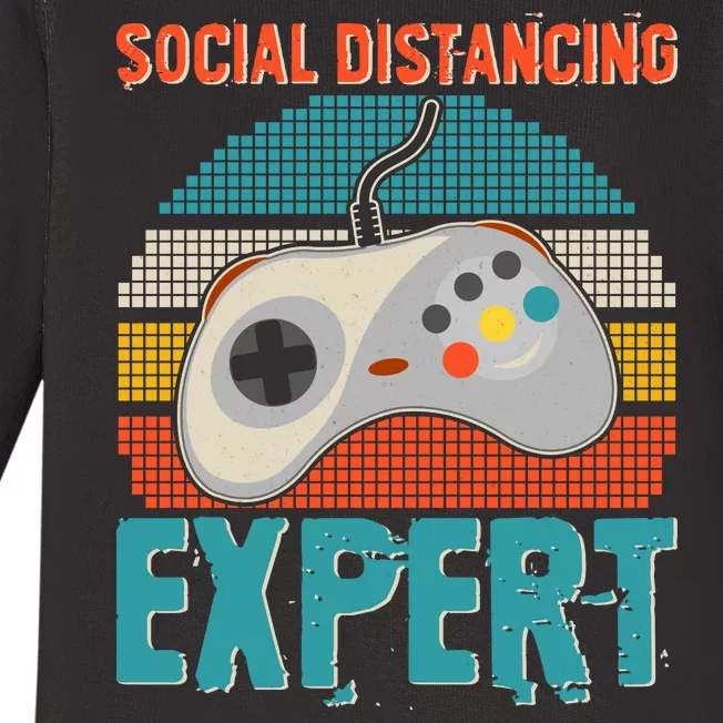 Retro Social Distancing Expert Video Gamer Baby Long Sleeve Bodysuit