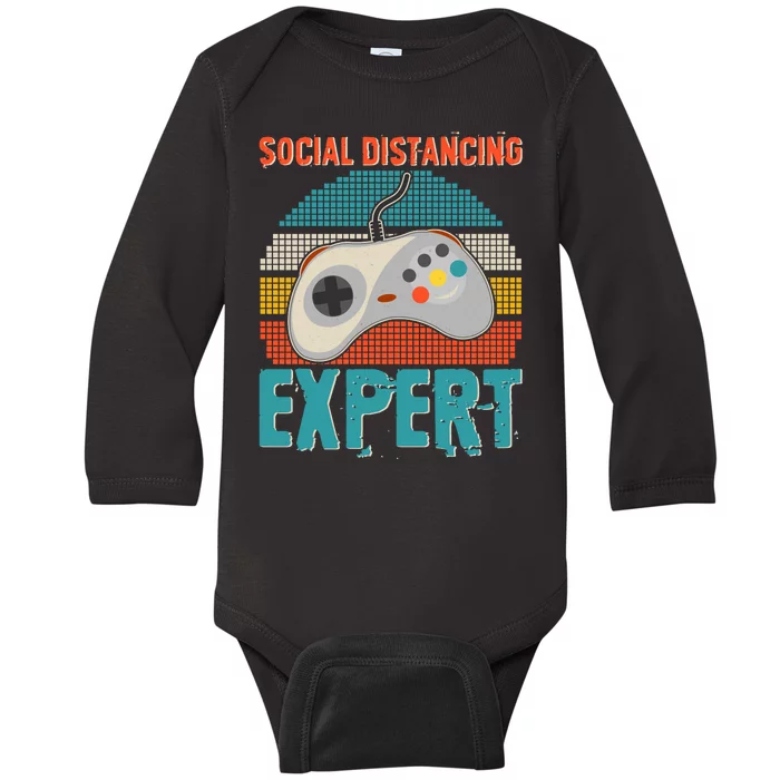 Retro Social Distancing Expert Video Gamer Baby Long Sleeve Bodysuit