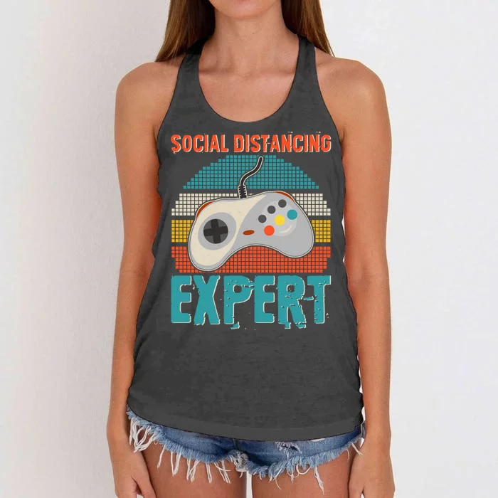 Retro Social Distancing Expert Video Gamer Women's Knotted Racerback Tank