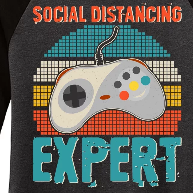 Retro Social Distancing Expert Video Gamer Women's Tri-Blend 3/4-Sleeve Raglan Shirt