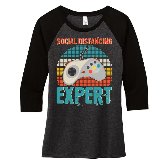 Retro Social Distancing Expert Video Gamer Women's Tri-Blend 3/4-Sleeve Raglan Shirt