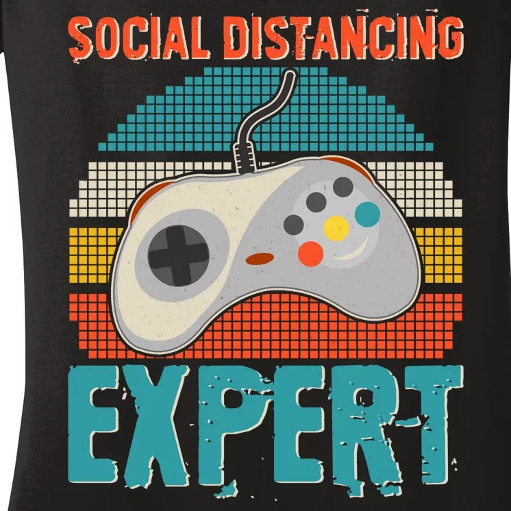 Retro Social Distancing Expert Video Gamer Women's V-Neck T-Shirt