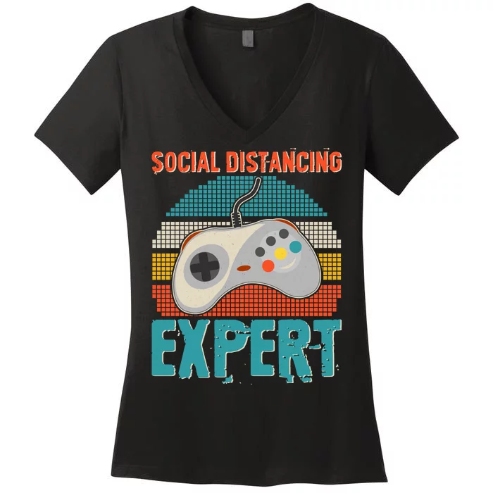 Retro Social Distancing Expert Video Gamer Women's V-Neck T-Shirt