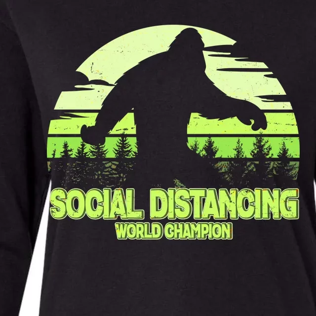 Retro Social Distancing World Champion Sasquatch Womens Cotton Relaxed Long Sleeve T-Shirt