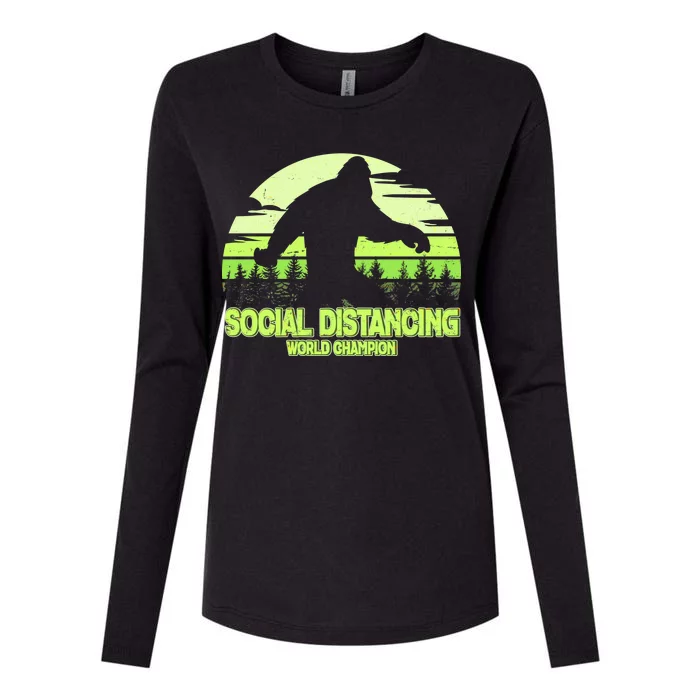 Retro Social Distancing World Champion Sasquatch Womens Cotton Relaxed Long Sleeve T-Shirt