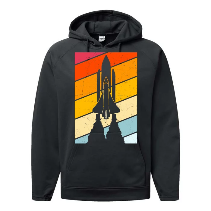 Retro Space Rocket Launch Performance Fleece Hoodie