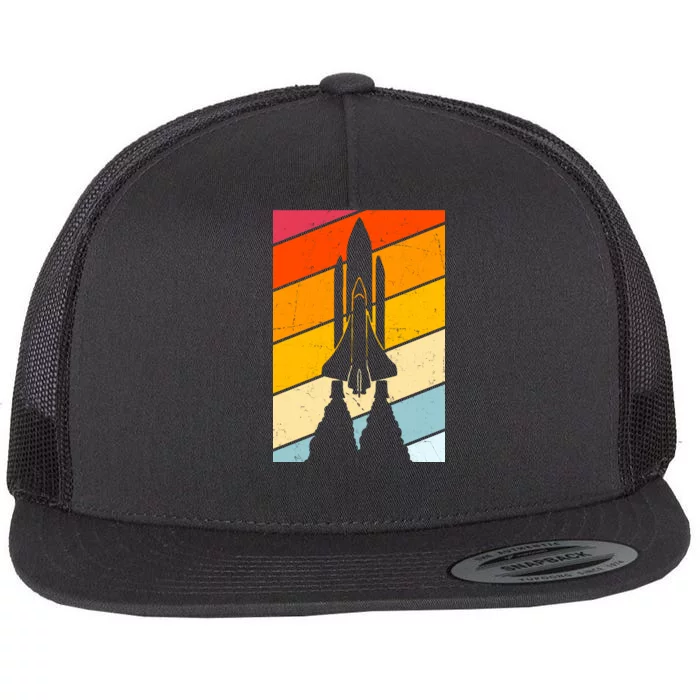 Retro Space Rocket Launch Flat Bill Trucker Hat