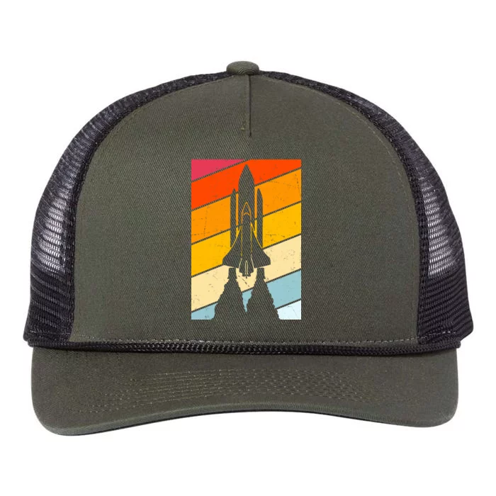 Retro Space Rocket Launch Retro Rope Trucker Hat Cap