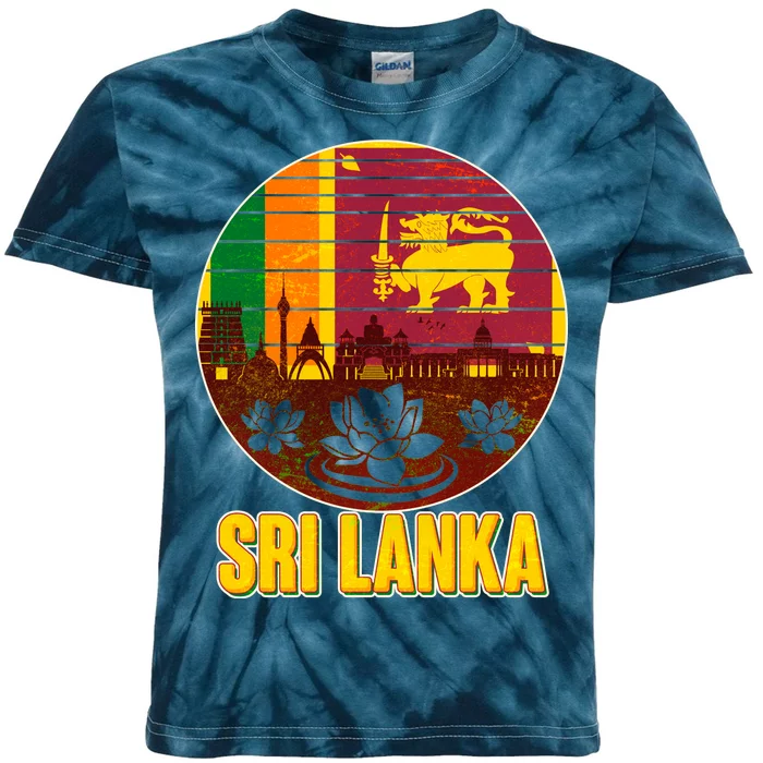 Retro Sri Lanka Emblem Kids Tie-Dye T-Shirt