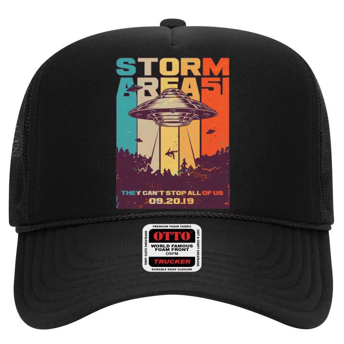 Retro Storm Area 51 UFO They Can't Stop Us All High Crown Mesh Trucker Hat